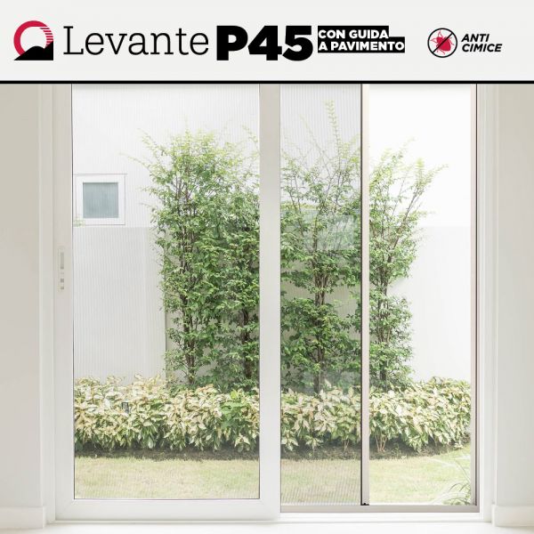 Zanzariera anti Cimice LEVANTE P45 con guida a pavimento arrotondata